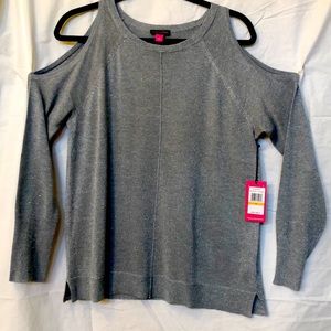 Silver sparkly cold shoulder top